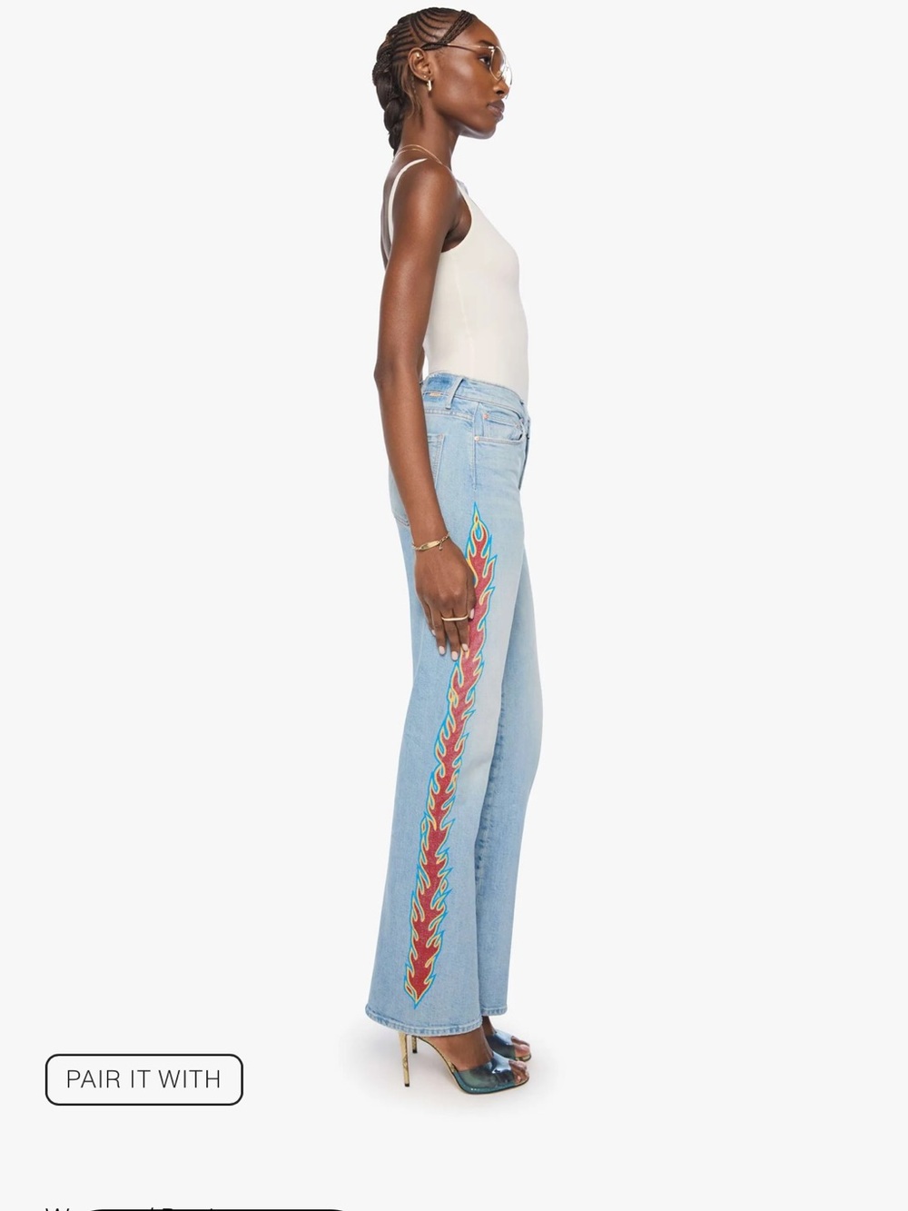 MOTHER Light Wash Flame-Trim Straight Jeans - Blue